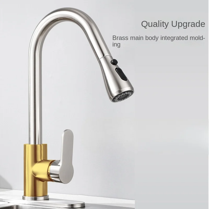 

Precision Copper Pull-out Kitchen Faucet 304 Stainless Steel Double Outlet Water-cooled Hot Washing Vegetable Basin Sink Faucet