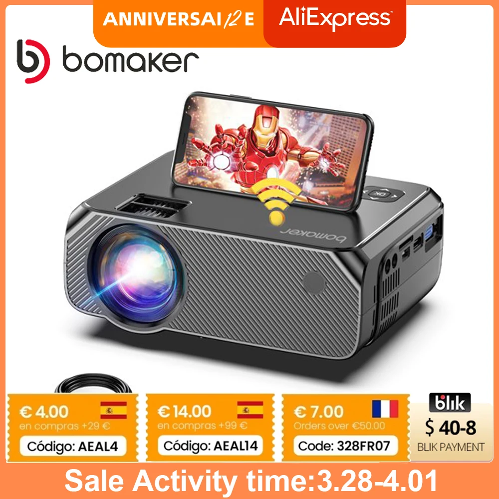 BOMAKER LED Projector Android 10.0 WIFI Full HD 1080P Supported 300 inch Big Screen Home Theater Smart Video Beamer |