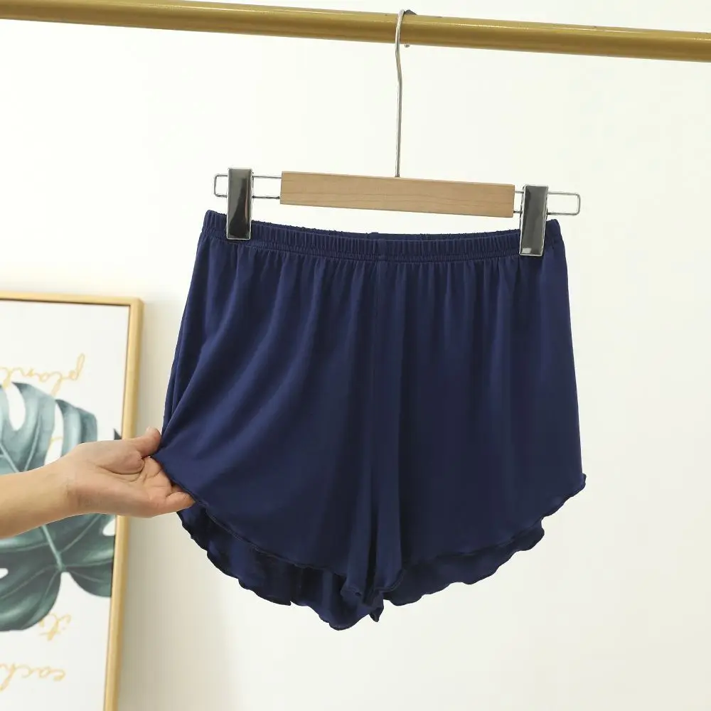 Women Modal Sleep Bottoms Comfortable Female Solid Color Pajama Shorts With Ruffles Hem Summer Thin Casual Loose Home Clothes_ecoleips.com