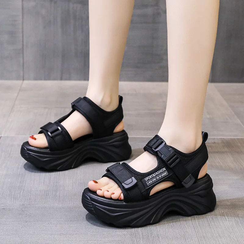 

Women's Black Chunky Sandals Summer 2023 Fashion Platform Walking Shoes Woman Thick Bottom Non Slip Beach Sandalias Mujer