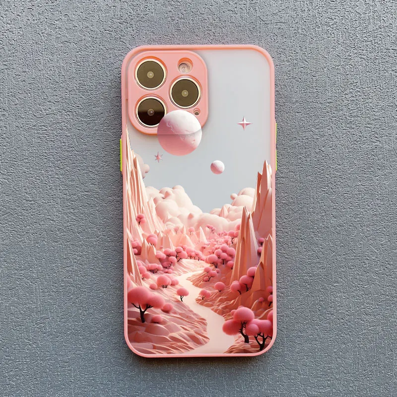 Creative Mountains Landscape Pink Shockproof Phone Case Cover