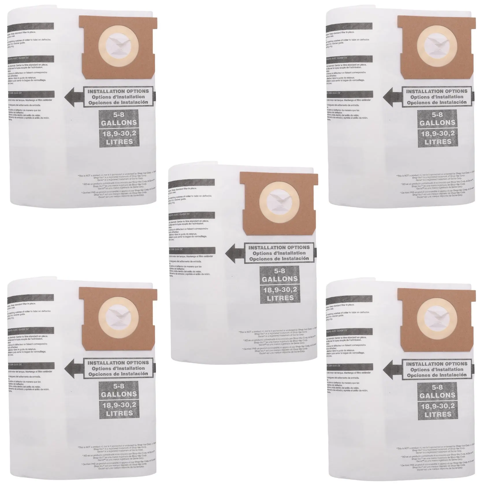 5PC Replacement Wet/Dry Vacuum Bags Dust Bags for Shop-Vac Ridgid 5-8 Gallon Vacuum Cleaner