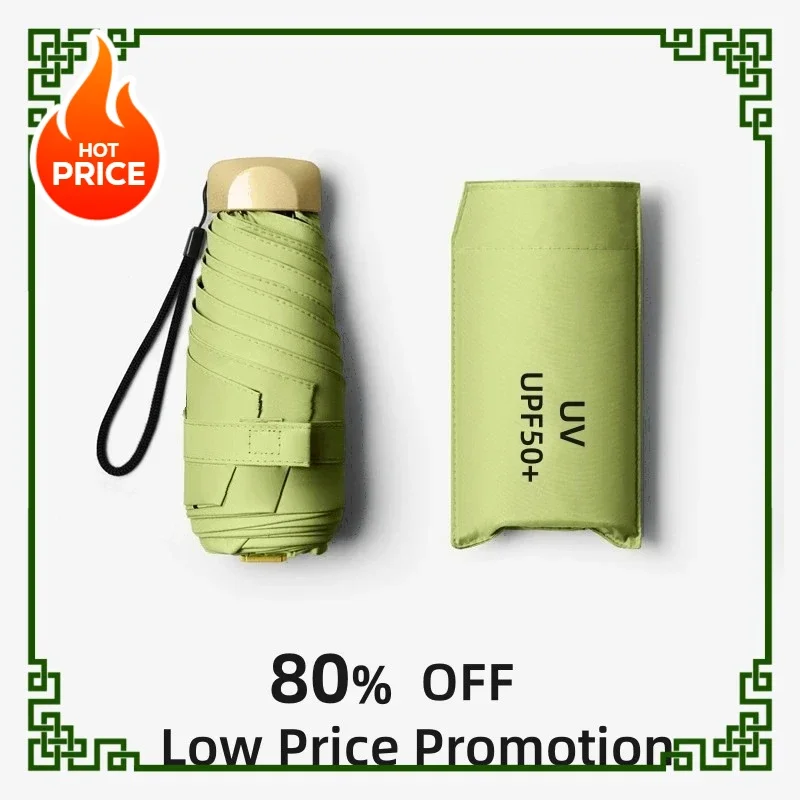 Mini parapluie pliant portable capsule UV protection UPF50+ voyage soleil pluie compact