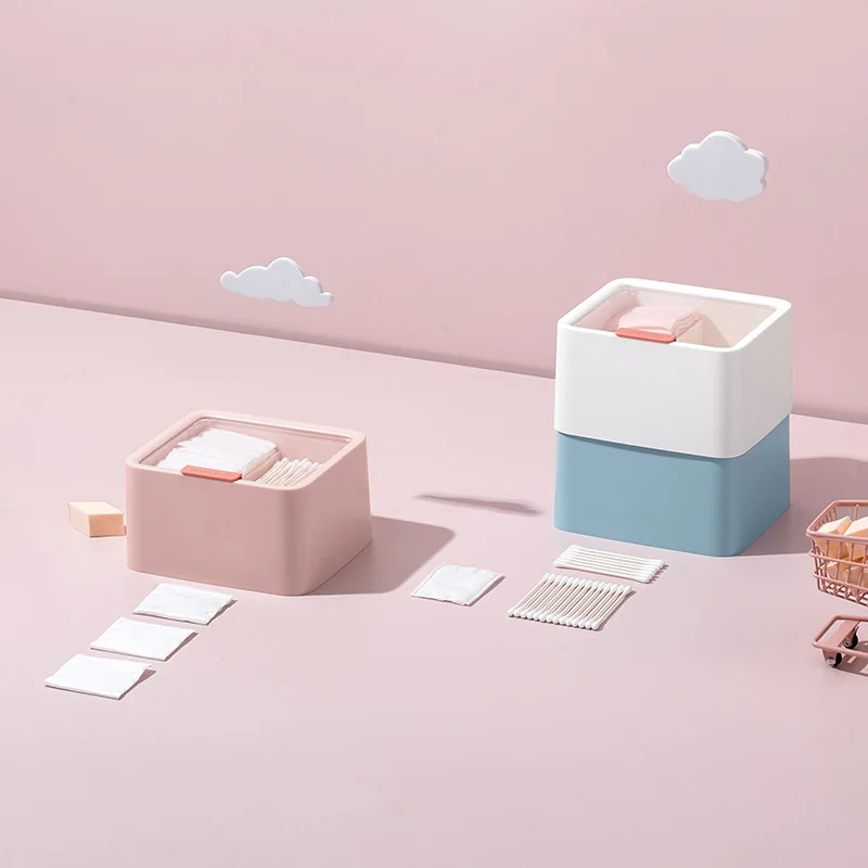 Transparent Covered Makeup Cotton Swab Lipstick Storage Box Nordic Style Double-layered Simple Desktop Storage Box 3
