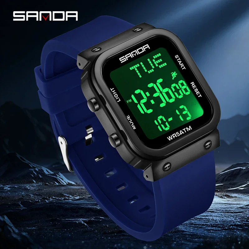 SANDA Men's Fashion Outdoor Waterproof Sports Watch with Multifunctional LED Display
