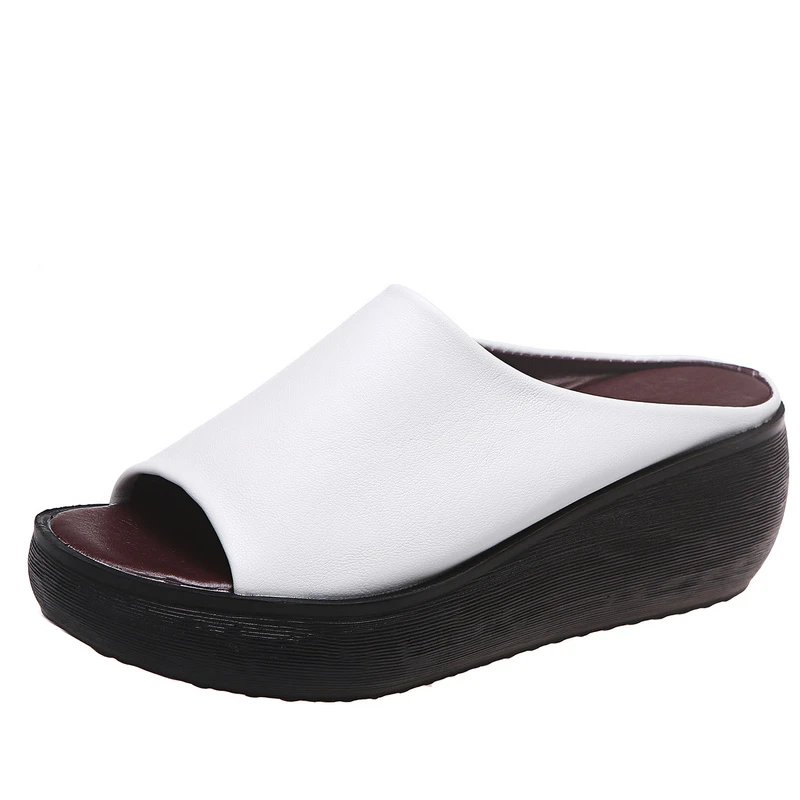 Women Slippers Women Summer Ethnic Style Wedge Fish Mouth One Word Drag Thick Bottom Large Size