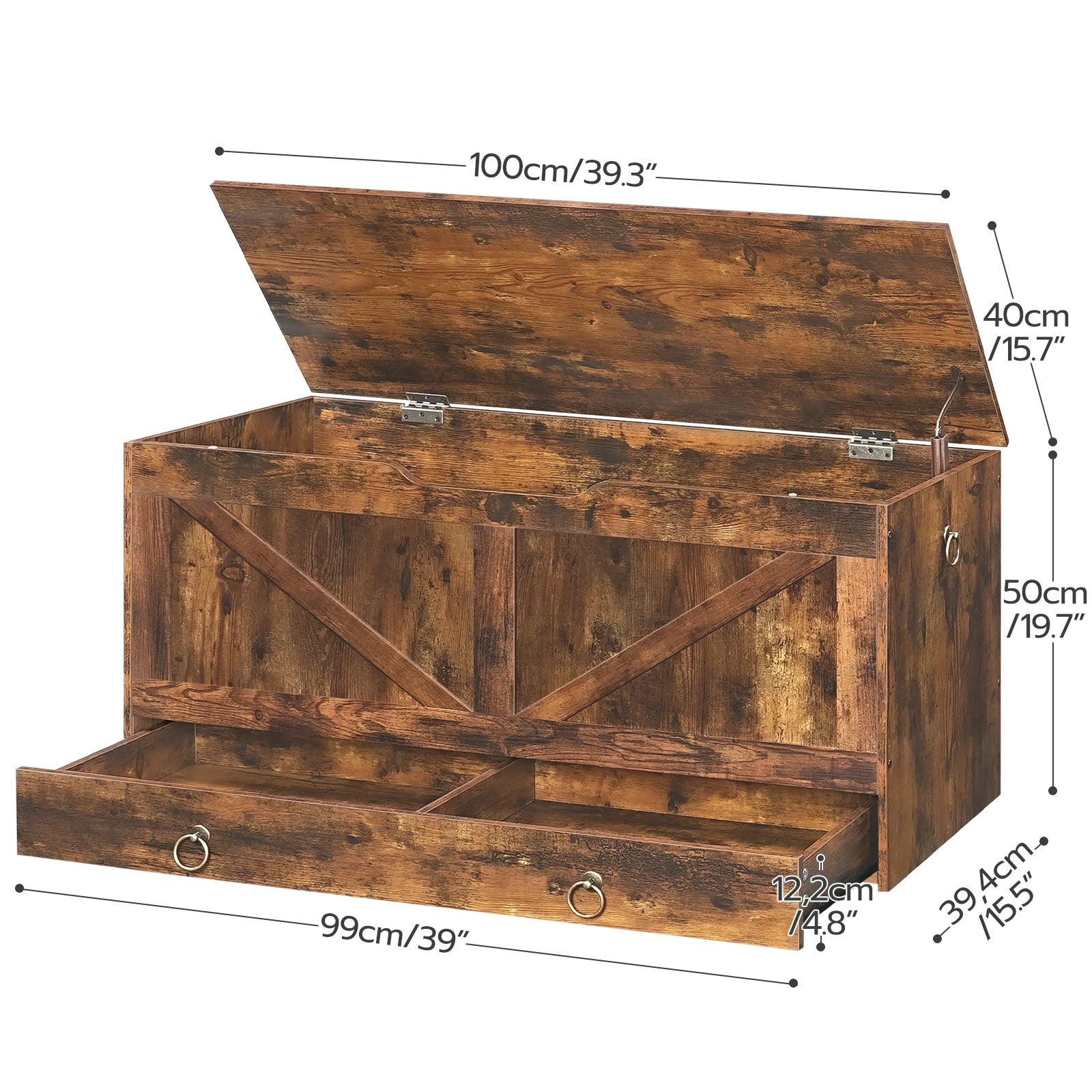 Storage Chest, 39.3" Toy Chest with Drawer, Wooden Storage Bench, Sturdy Entryway Bench Supports 220 lb, Shoe Bench, Safety Hing