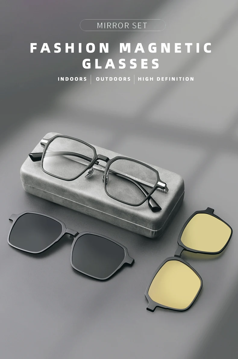 CLLOIO 3 In 1 Magnet Clip On Myopia Glasses Men Women Anti Blue Ray Prescription Polarized Sunglasses Hyperopia Reading Glasses