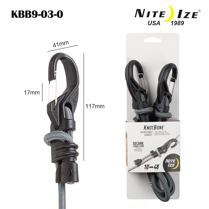 Niteize KBB9-01-R3 nite ize grande cabo knotbone com extremidades do grampo  do mosquetão + comprimento ajustável 10 -48, tamanho #9 bungee -  AliExpress