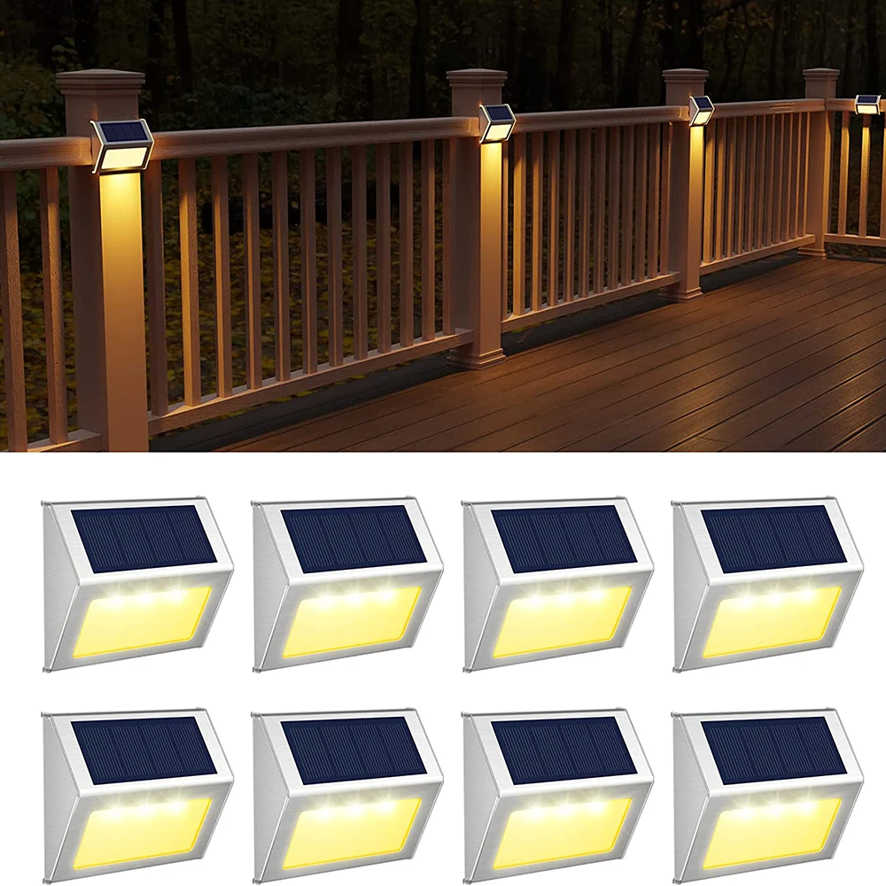 Solar Step Lights Stainless Steel 3 LED Solar Powered Deck Lights Outdoor Waterproof Stair Lights for Step Stairs Pathway Garden 1 5m pcs stair nosing led strip led aluminium extrusions edging profiles stairs led profile lights