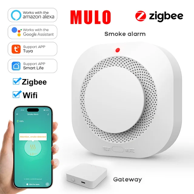 Tuya ZigBee WiFi Smart Smoke Detector Alarm Sensor Home Security Fire Protection For Home Security System Via Smart Life APP 1