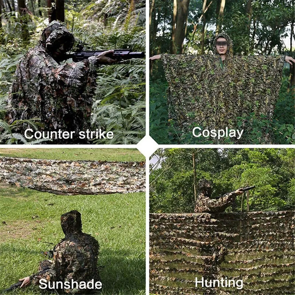 Ghillie Suit 3D Camouflaged Clothes for Hunter Woodland Poncho for Hunting Wildlife Photography Costumes