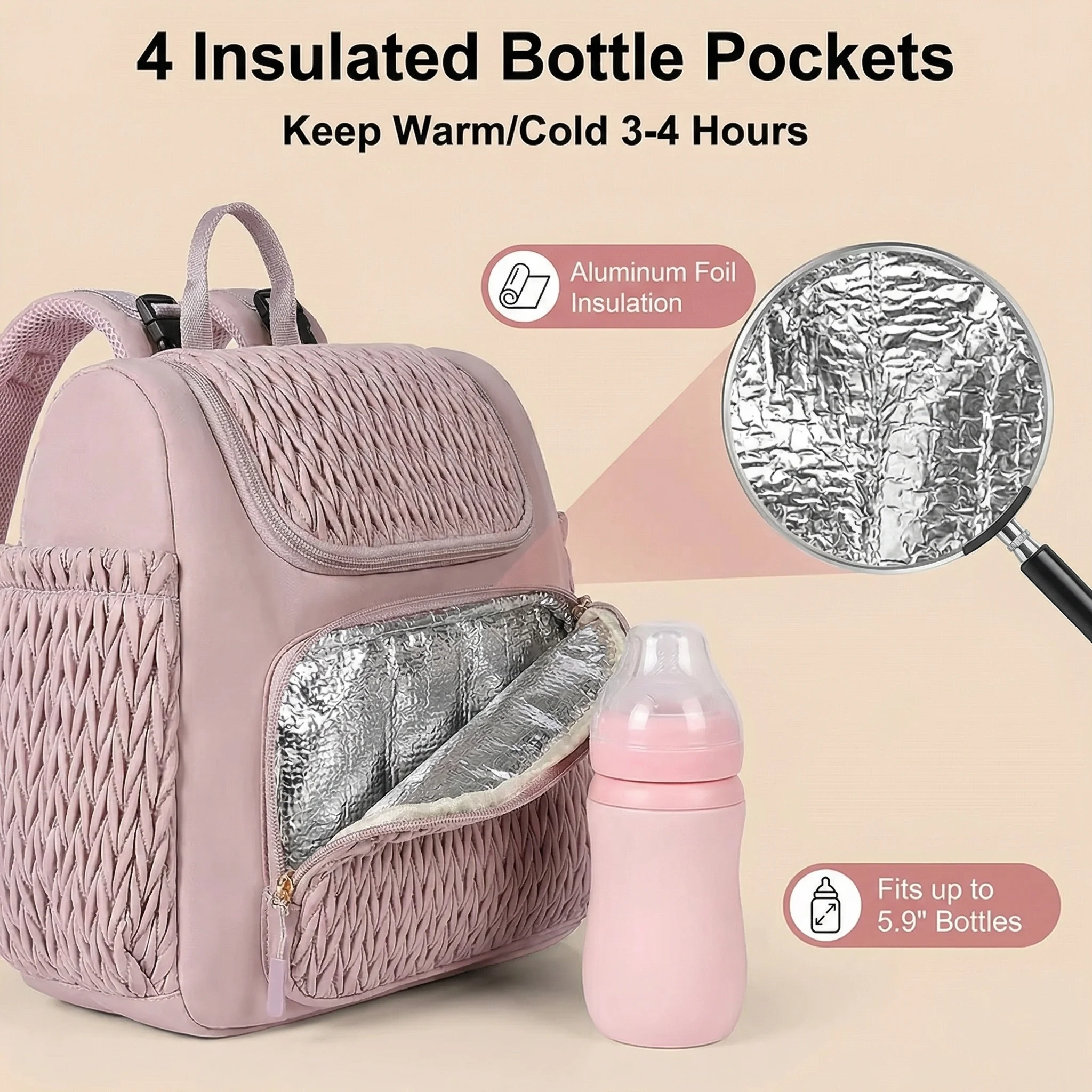 Fashion Mommy Diaper Backpack Large Capacity Baby Care Stroller Hanging Bag Travel Nursing Backpack for Mothers with Organizer - 4