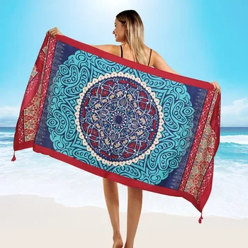 Fashions 90x180cm Twill Cotton Pareo Beach Cover-Ups Women Large Beach Dress Bikini Bathing Swimwear Cover Up Sarong Wrap Scarf