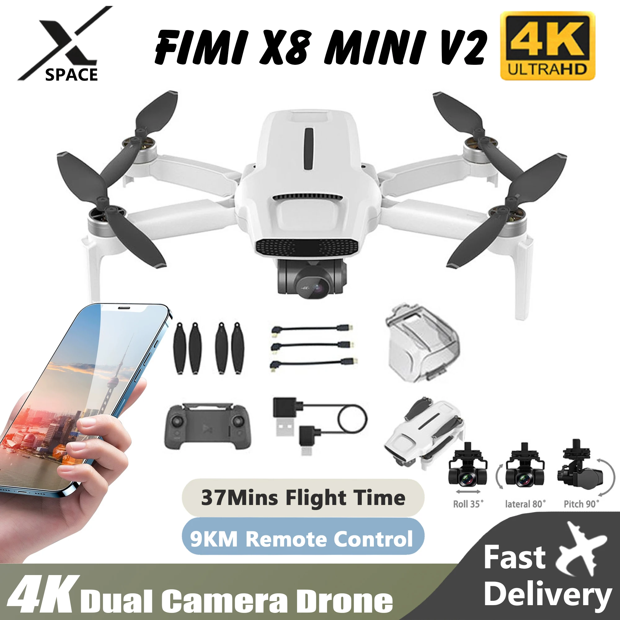 

New Drone Fimi X8 Mini V2 Professional With 4K Camera EIS WIFI Uav 37min Endurance 9km RC Dron Quadcopter 3-axis Gimbal Toys