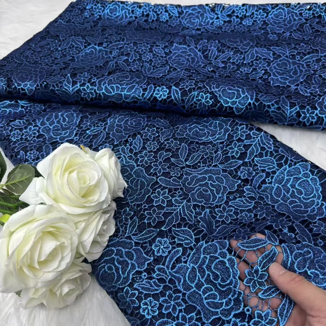 Tissu africain en dentelle Soluble dans l'eau à paillettes, cordon Guipure nigérian en dentelle pour femmes, robe de mariage de haute qualité, 5Yards