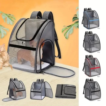 Spacious Design" Breathable Mesh Pet Carrier Backpack - LargeCapacity, Foldable & Portable Dog Cat Travel Bag With Zip Closure