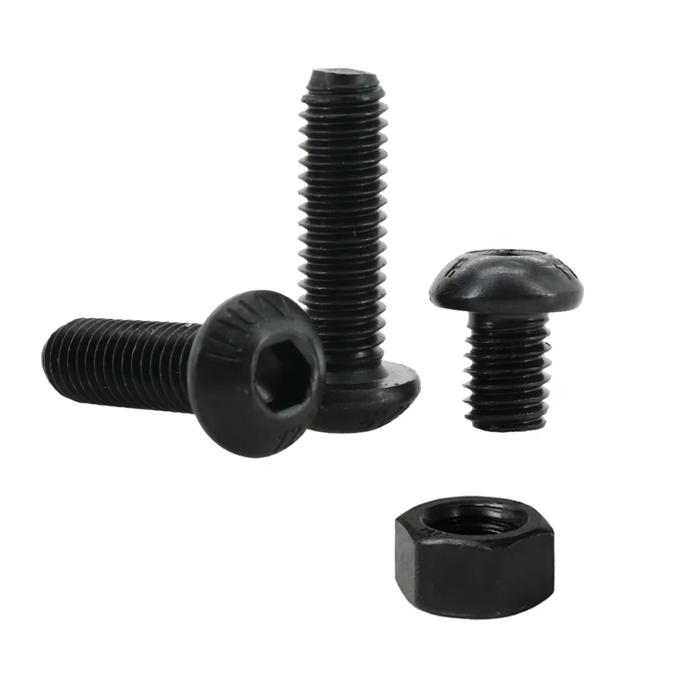 Hex Hexagon Socket Button Head Screw Nut Kit M2 M3 M4 M5 M6 Black Grade 10.9 Allen Round Head Screws Bolt Nut Assortment Set screw bolt nut set hex nuts assortment kit screw washer nut kit hexagon socket head cap screw