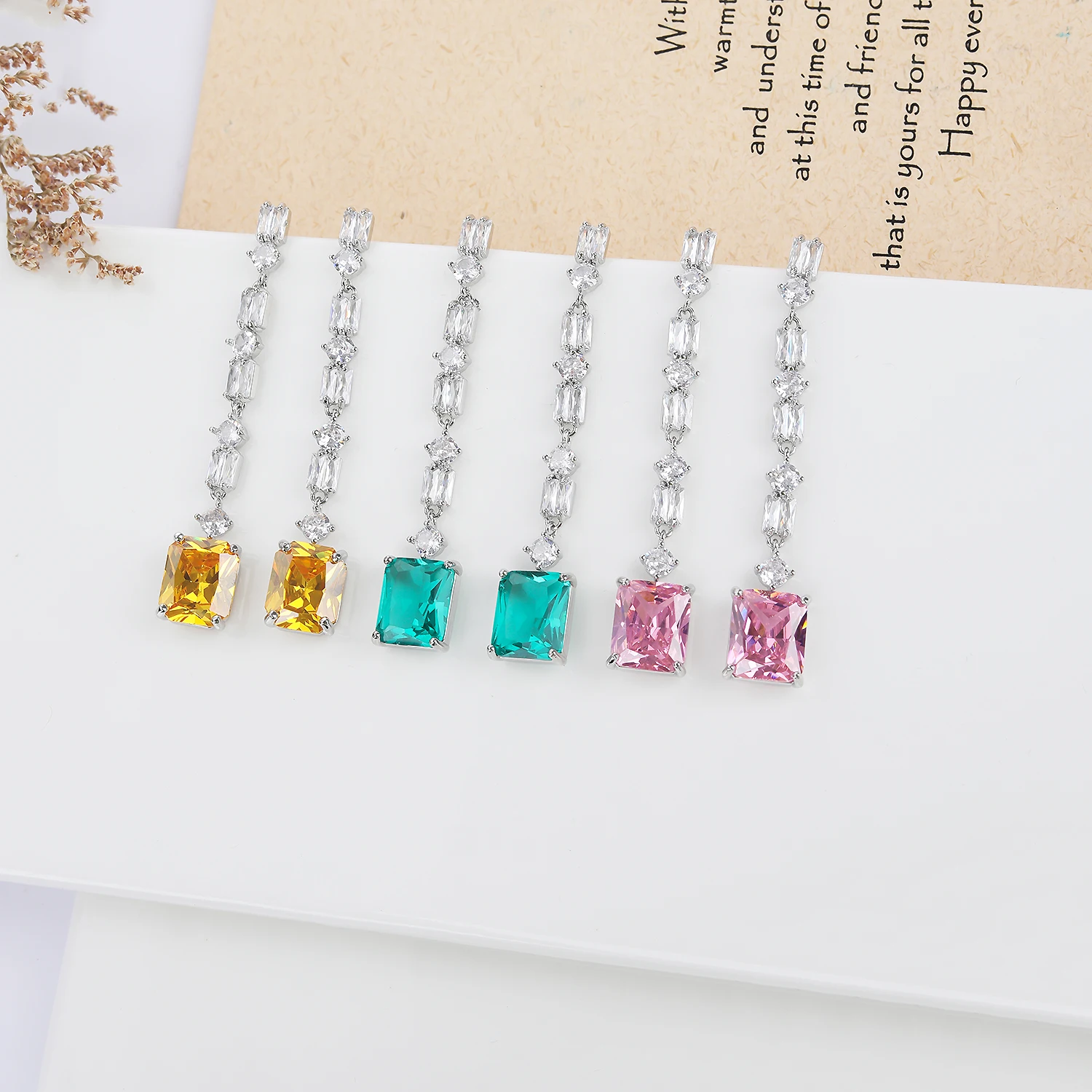 Long Drop Earrings for Wedding,Cubic Zircon Dangle Earring for Bride, Women Girl Gift Jewelry Accessories CE11676