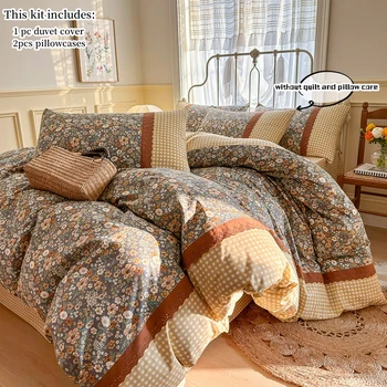 Ensemble de housse de couette florale, 3 pièces, taies d'oreiller, sans remplissage, ensemble de literie en dentelle coréenne, double, simple, Queen Size, linge de literie pour filles 1