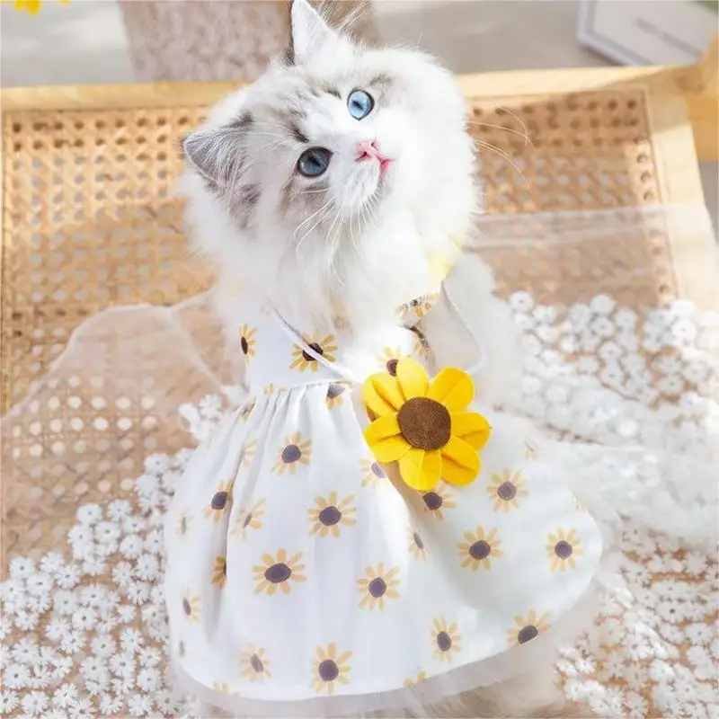 Pet Clothes Cat Puppy Princess Dress Striped Plaid Bow Cats Summer Kitten Dog Sphynx