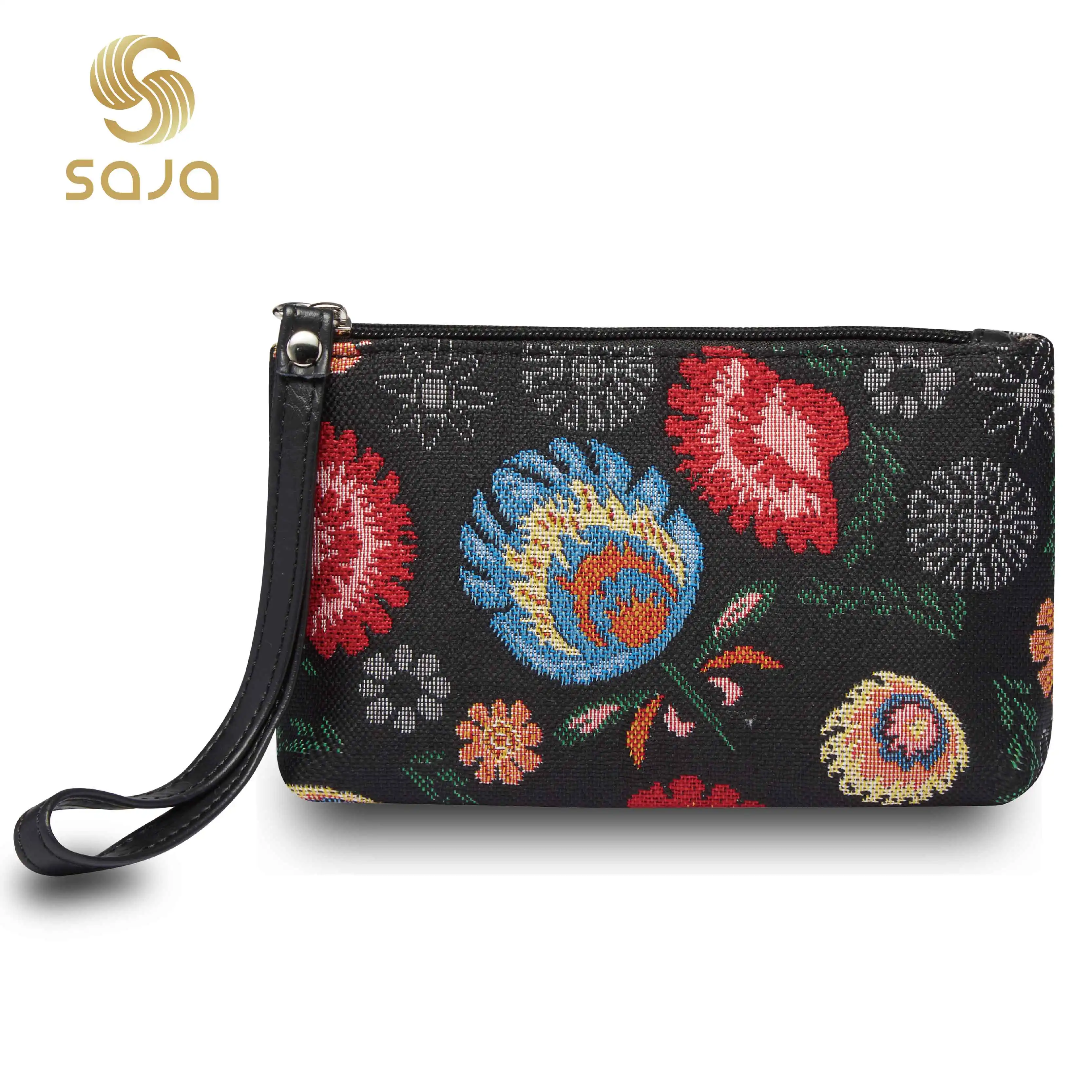SAJA Wrist Bag Wristlets Coin Purses Women's Wallet Tapestry Bags Pouch Garden Flower Lipstick Credit Cards Cash Holder For Gir