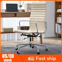 Ribbed Office Chair Meeting Chairs Mid Back Top Black Grain Leather Desk Chair Swivel Chair Adjustable Ergonomic Computer Chairs 1