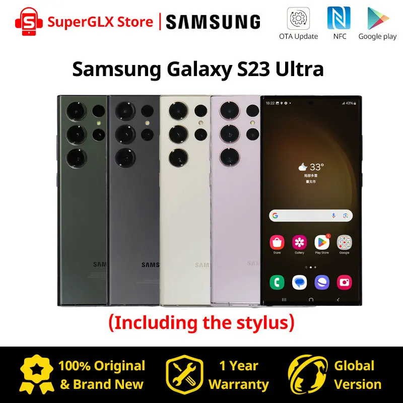 

Original Samsung Galaxy S23 Ultra 5G Mobile Phone 12GB RAM 256GB/512GB Snapdragon 8 Gen 2 120Hz AMOLED 2X Display Android 13