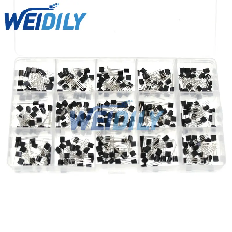 TO-92 Transistor Assorted Kit 2N2222 S9012 S9013 S9014 S8050 S8550 2N3904 2N3906 2N5401 2N5551 A42 A92 A1015 C1815 13001 300PCS