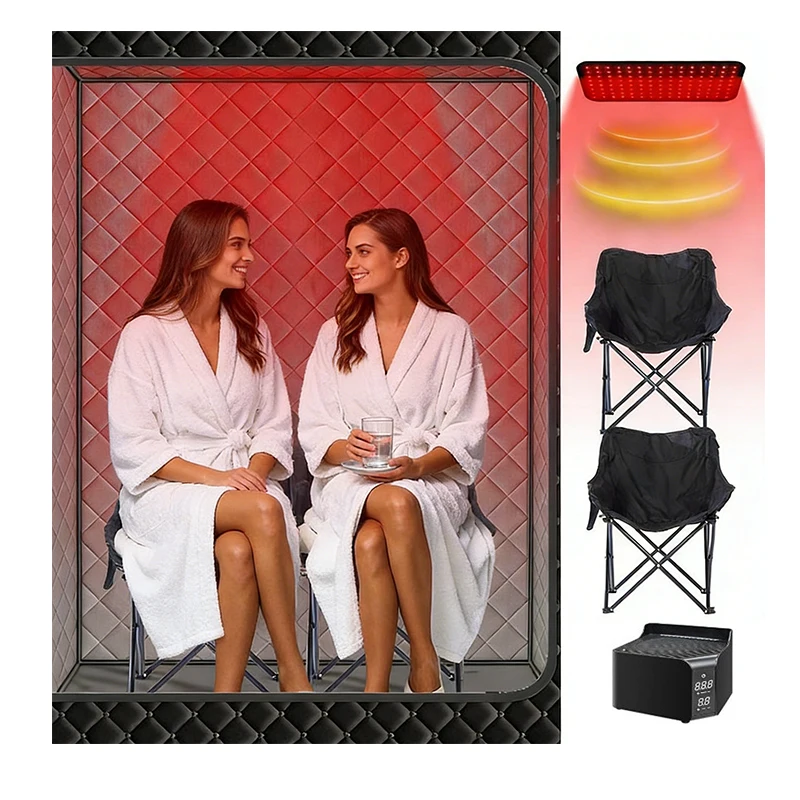 ชุดซาวน่าอินฟราเรดแบบอัพเกรดสำหรับ 2 คน สำหรับใช้ในบ้าน พร้อมแผงไฟสีแดง 660 นาโนเมตร เครื่องทำความร้อนซาวน่าอินฟราเรด 160 ℉ 1