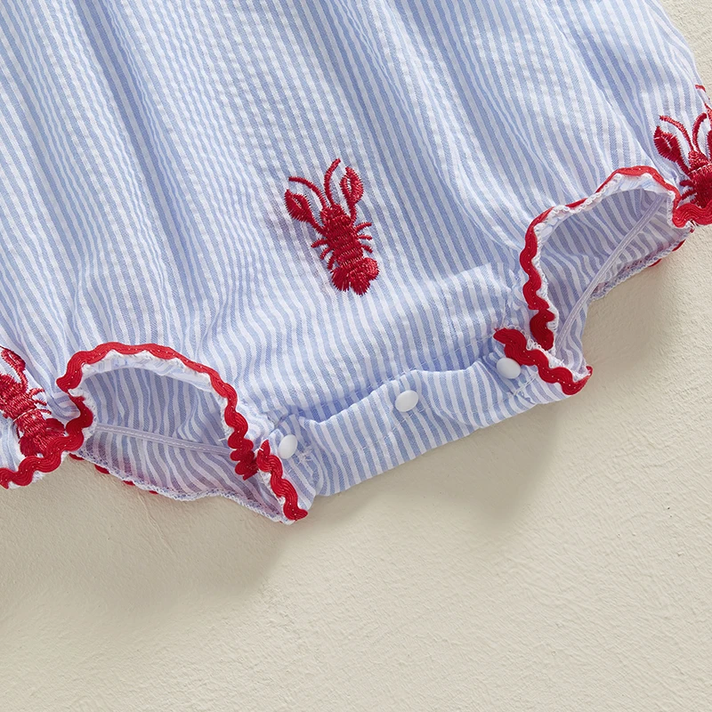 Newborn Baby Girl Crawfish Smocked Bubble Romper Lobster Ruffle Short Sleeve Bodysuit Jumpsuit Summer Outfits 6