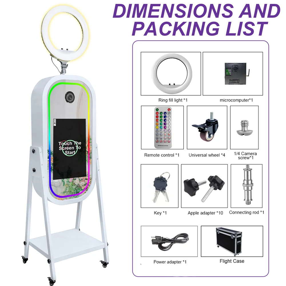 كشك تصوير بمرآة سحرية مع شاشة لمس 21.5 بوصة، حامل...
