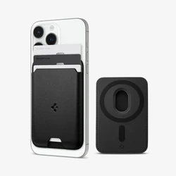 Spigen Magnetic Leather Wallet Card Holder - Premium PU Leather Card Pocket - With Box (Black)
