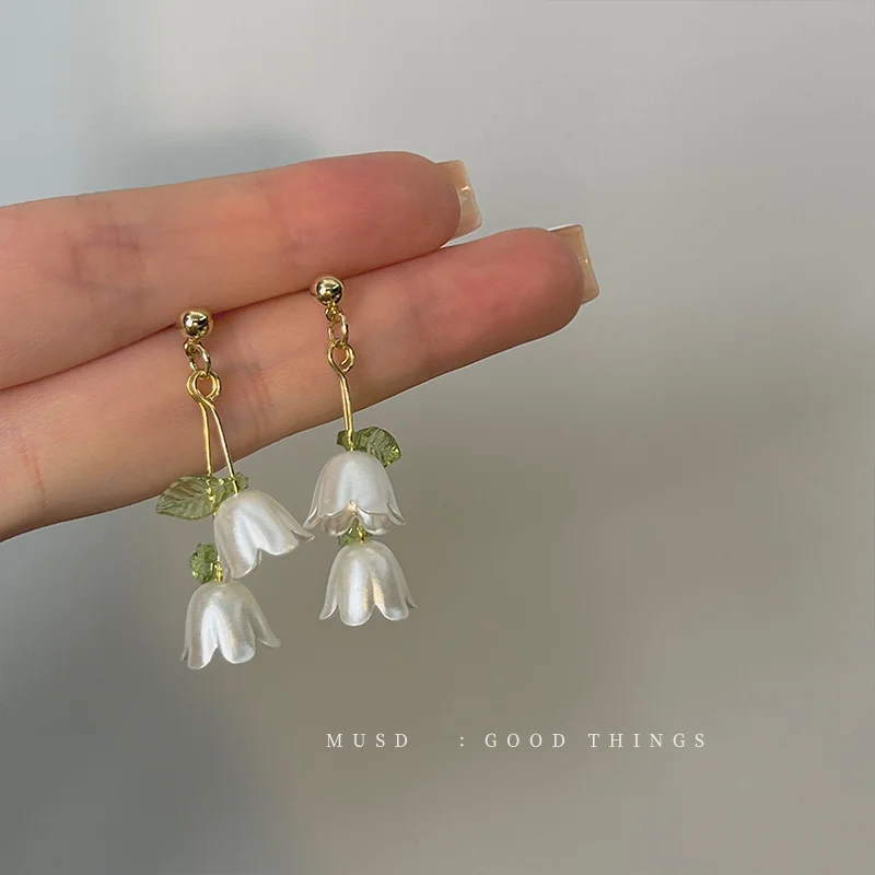 Small Fresh Lily of The Valley Flower Earrings Sen Series Fairy Super Fairy Earrings Gentle Wind Ear Clip Female Earrings Summer