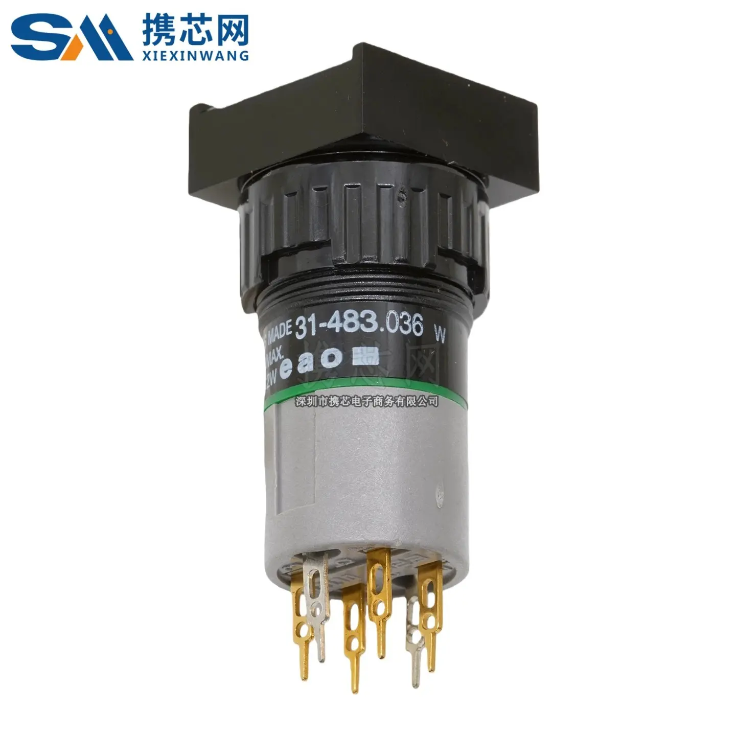 31-483.036 스위스 EAO 스위치 18mm x 18mm 발광 사각형 검정색 플라스틱 1NC/1NO 자동 잠금식