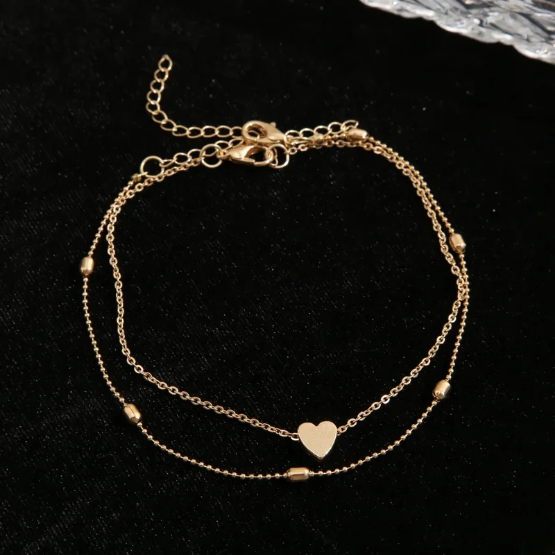 Female Heart Anklets Bracelet Sandals Foot Jewelry Leg on Bracelets Chain...
