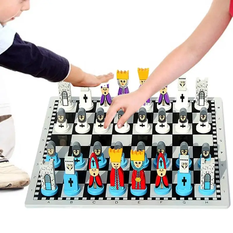 Cartoon Modeling Chess Toys Wooden Doll Chess Set Portable For Child Early Educational Board Games