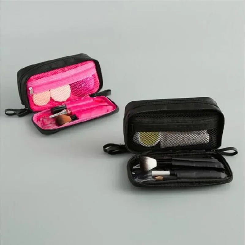 Black Mini Make Up Bag for Female Designer Travel Nylon Storage Bag for Girl Fashion Daily Doule Zipper Small Cosmetic Bags 2