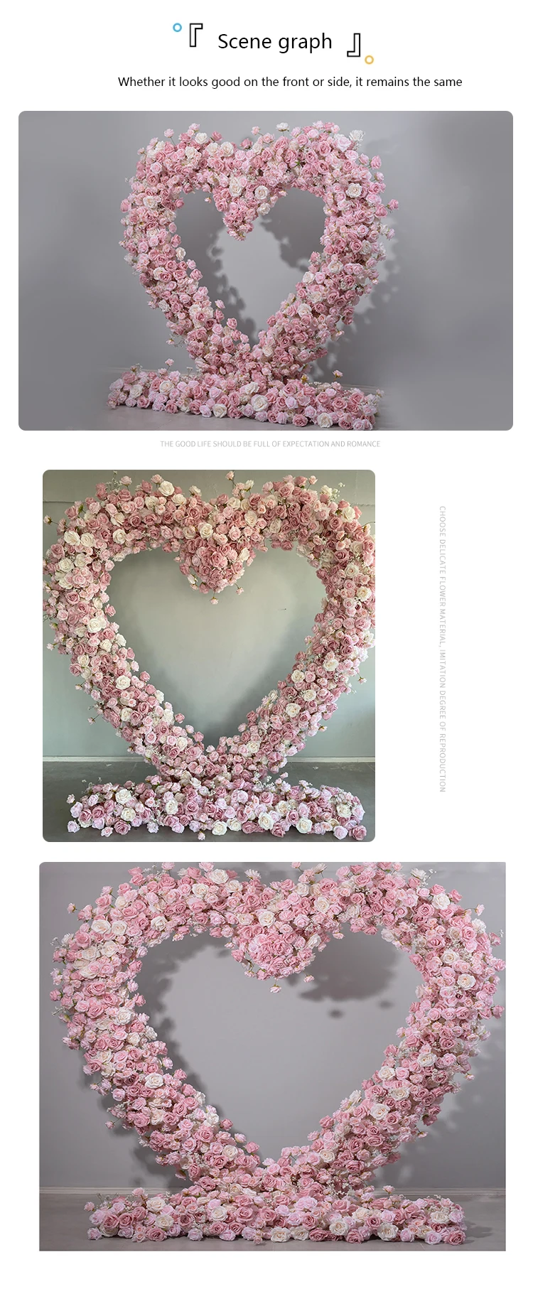 Description Picture 5 of itemLuxury pink Customized Artificial Rose Flower Row Arch Wedding Decoration Outdoor Event Party Backdrop Decor Table Flower ball