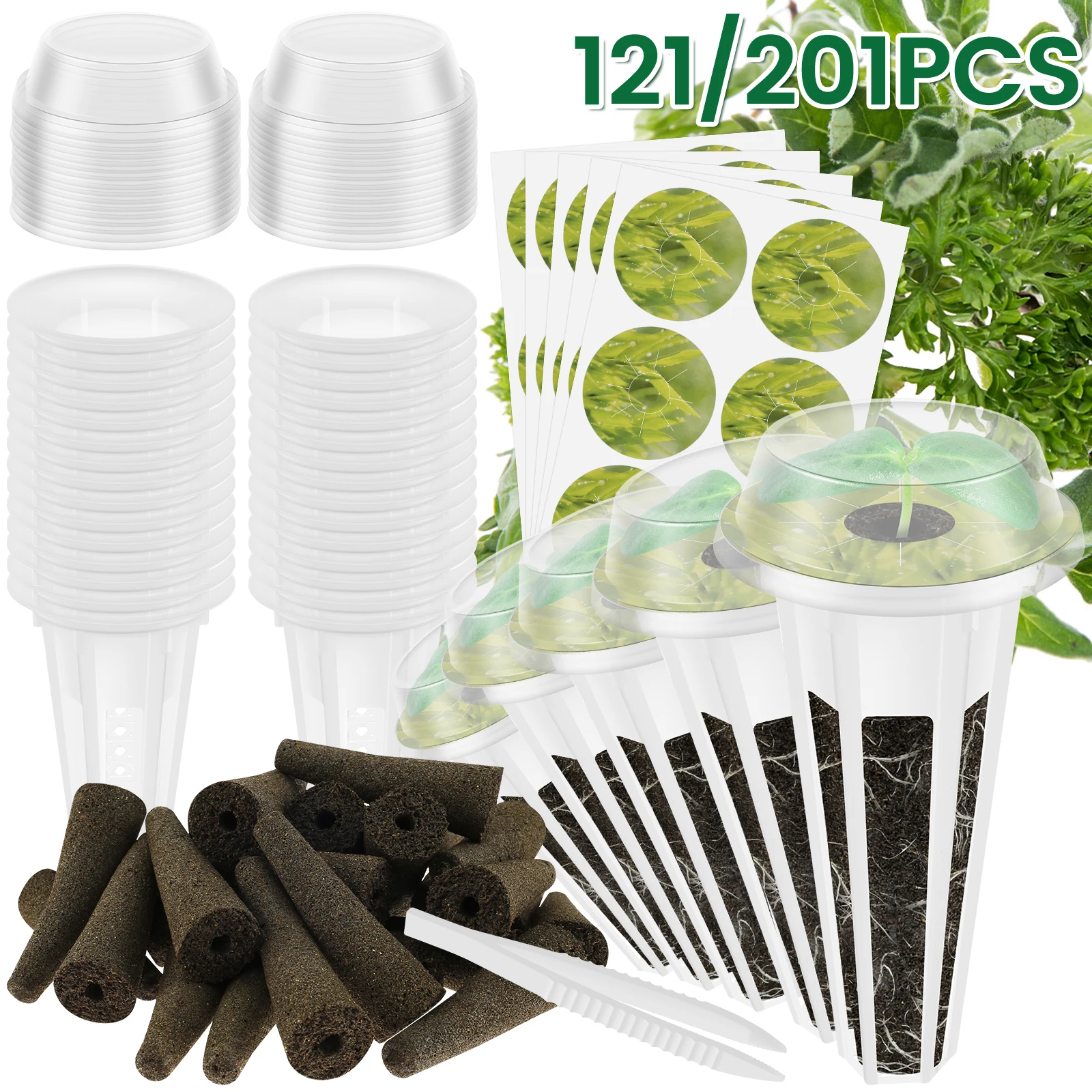 

121/201Pcs Seed Pod Kit for Hydroponics Growth Sponges Plant Seed Pods Kit with Grow Sponges Pod Labels Baskets Domes Reusable