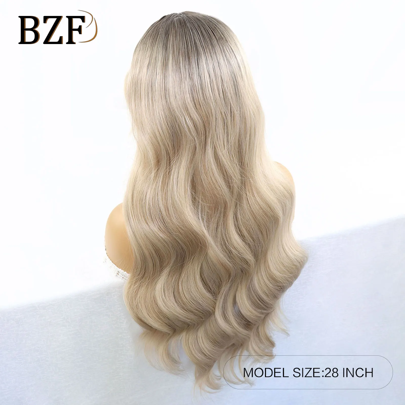 28 Inch Blonde Highlight Synthetic Lace Front Wigs Brown Body