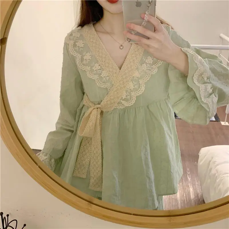 Loose Large Size 150.00kg Wearable Pajamas Autumn New Women Nightclothes Female Casual V-neck Long Sleeve Homewear Suit 2024