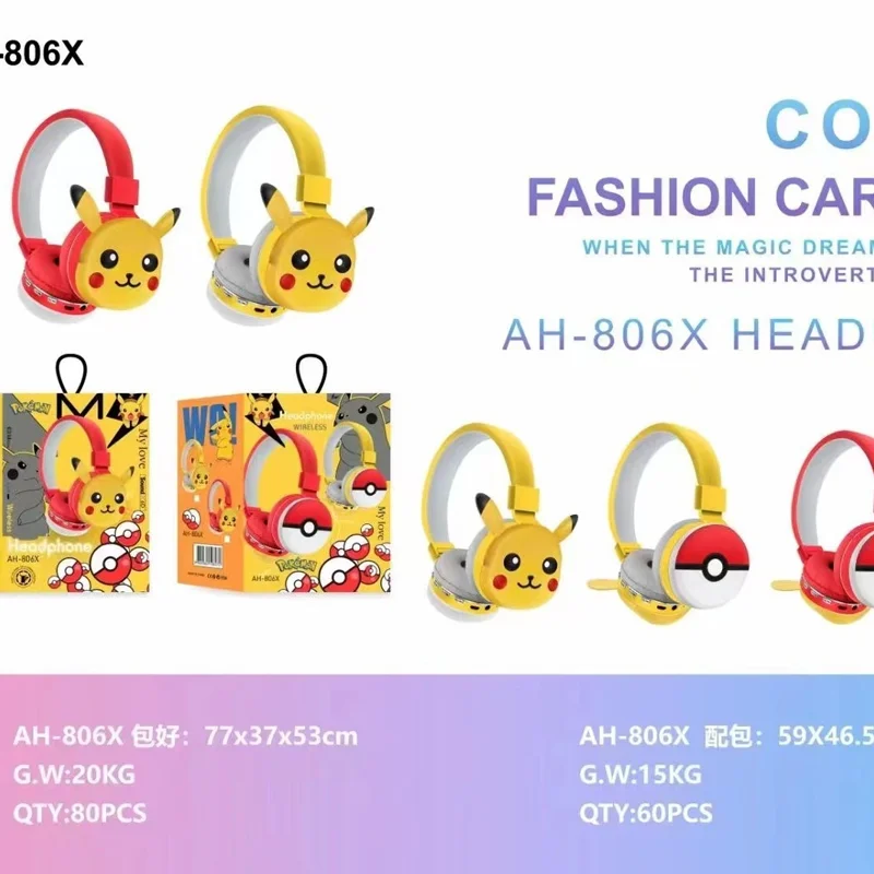Pocket Monster Pikachu Bluetooth Earphones Wireless Earphones Anime Cartoon High Quality Earphones with Microphone Gift