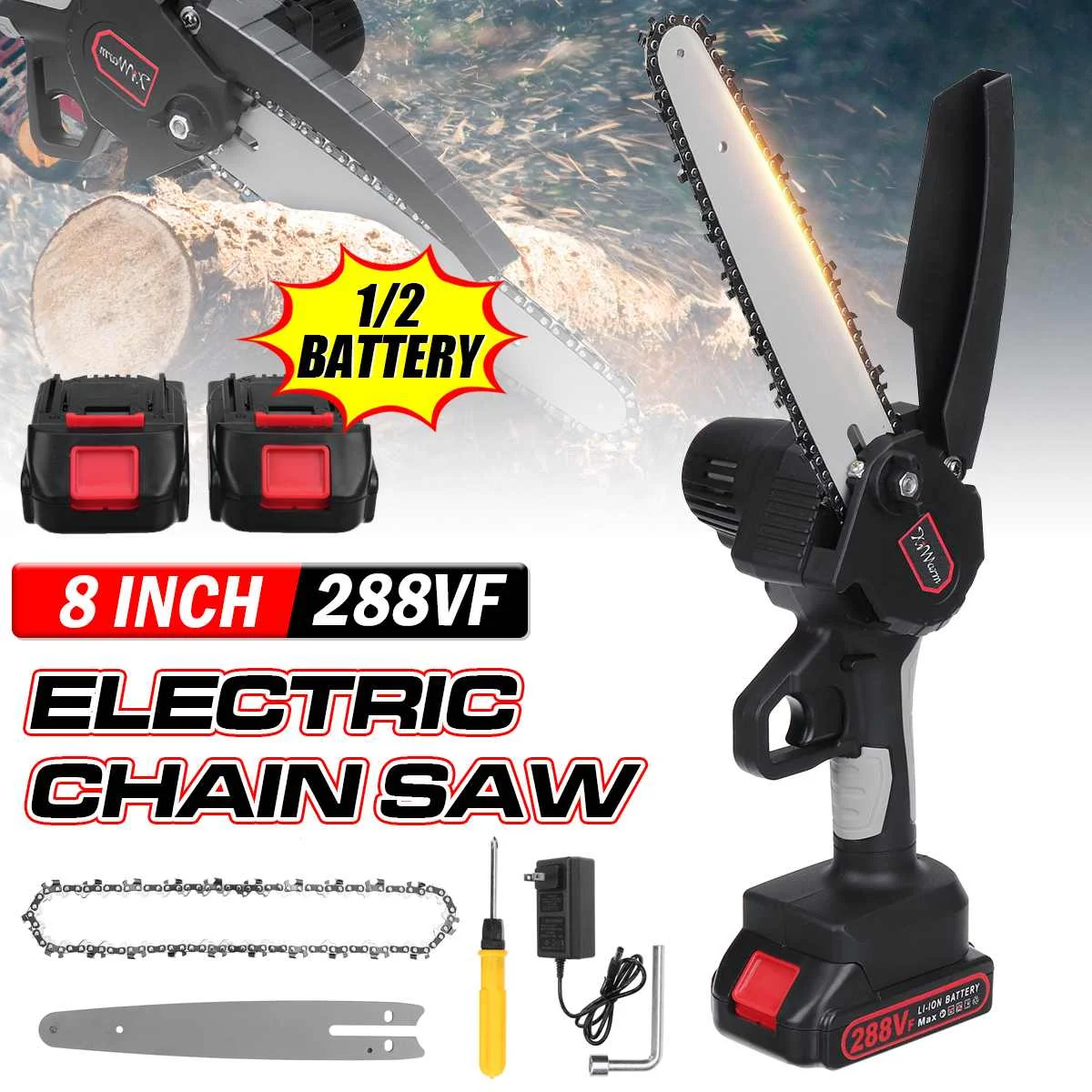 

288VF 8 Inch Brushless Mini Electric Chain Saw 3000W Woodworking Pruning Chainsaw One-handed Garden Tool For Makita 18V Battery