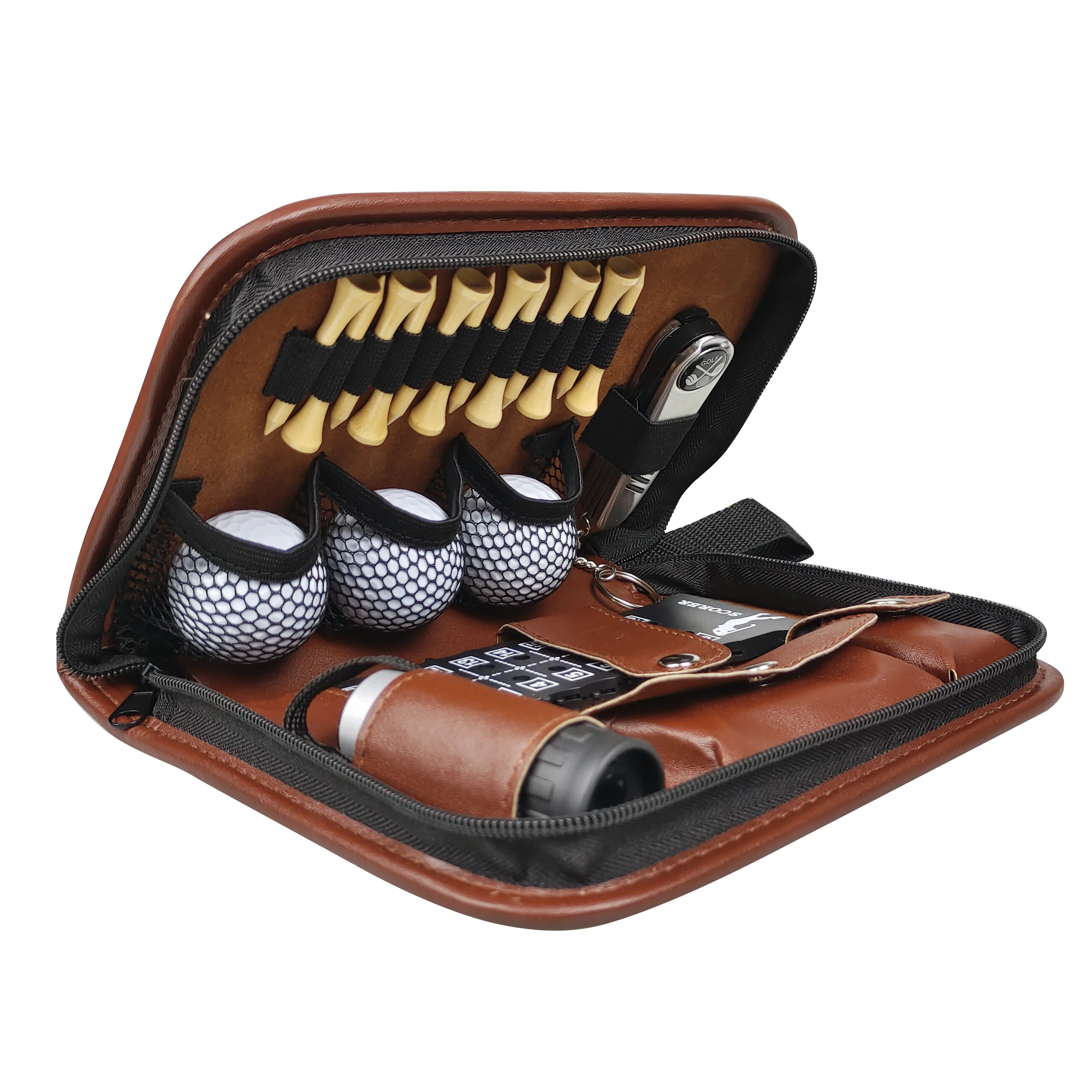 Golf Kit Tool Carrying Bag Multifunction Pu Golf Accessories Pouch Set Tool RangeFinder Knife Brush Ball Clip Tee Score 6