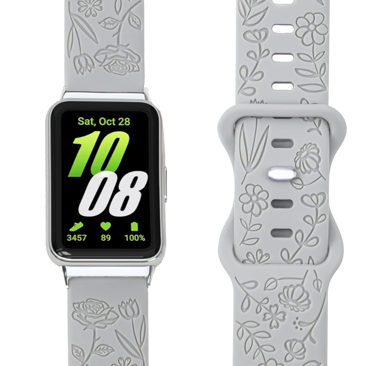 Floral Engraved Silicone Wristband with Prints Design Strap