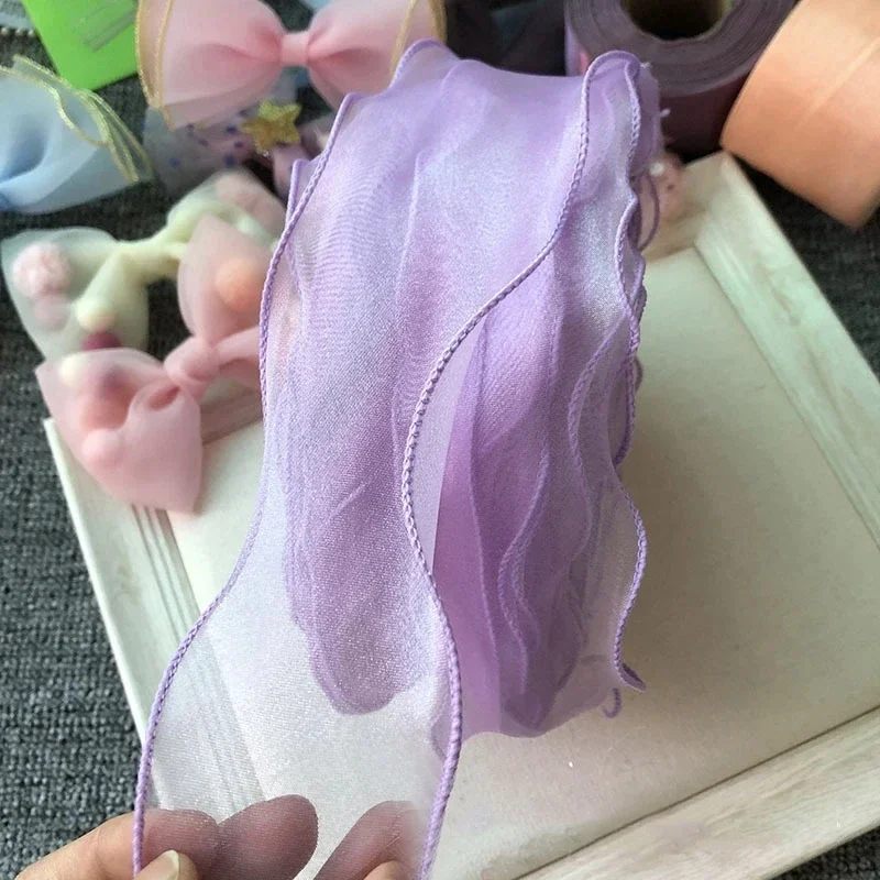 Organza 물결 모양 가장자리 메쉬 리본 스트립, DIY 부케 포장 용품, 수제 활 공예 재료, 축제 파티 장식, 5M