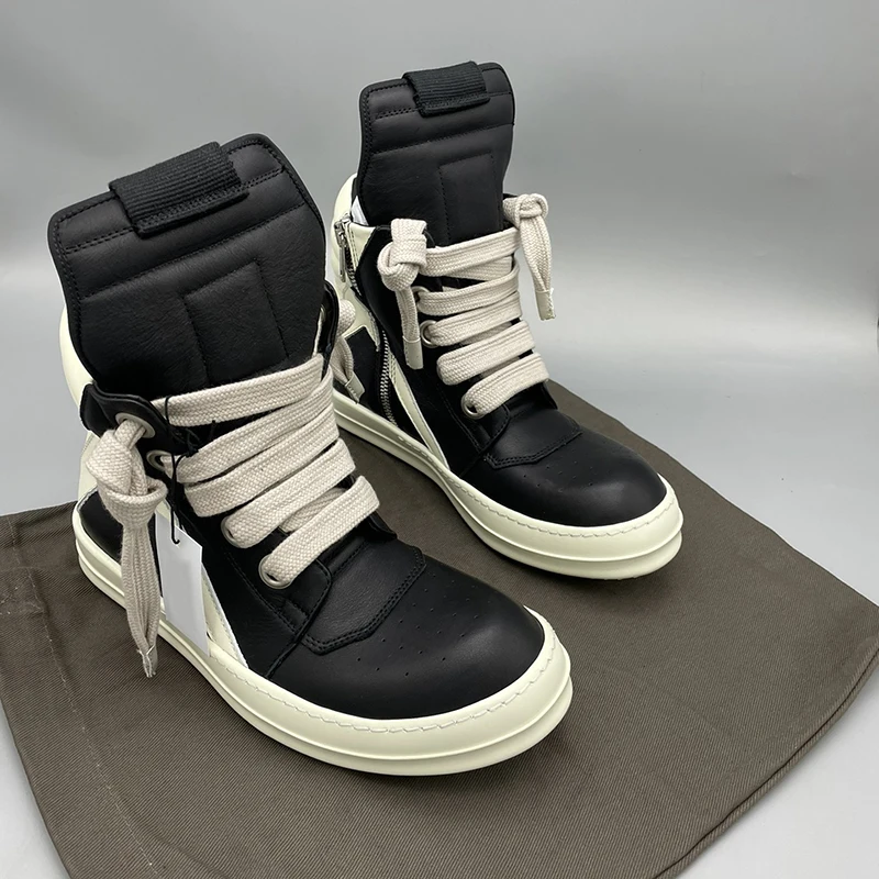 Rick Men Jumbo Laces Genuine Leather Sneaker Men's Owens Shoes Trainer  Geobasket Style Women Thick Soled Sport Shoes