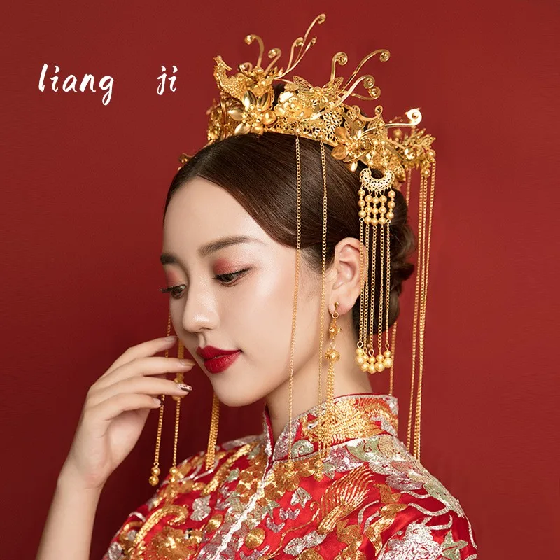 

Chinese-style Restore Ancient Bridal Crown New Ways Headdress Accessories Headband Jewelry Rockhopper Headdress Earring Wedding