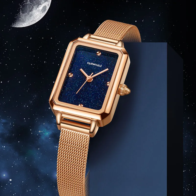 MARK FAIRWH watch women's fashion trend temperament diamond studded starry sky small square watch waterproof quartz